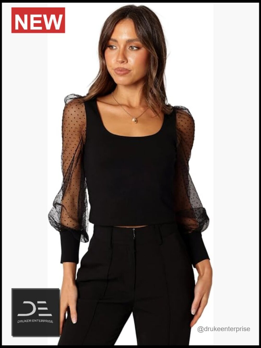Sheer Long Sleeve Crop Top with Mesh Sleeves and Cuffs